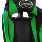 Fauteuil de jeux vidéo avec LED RVB Vert et noir Similicuir – Image 7