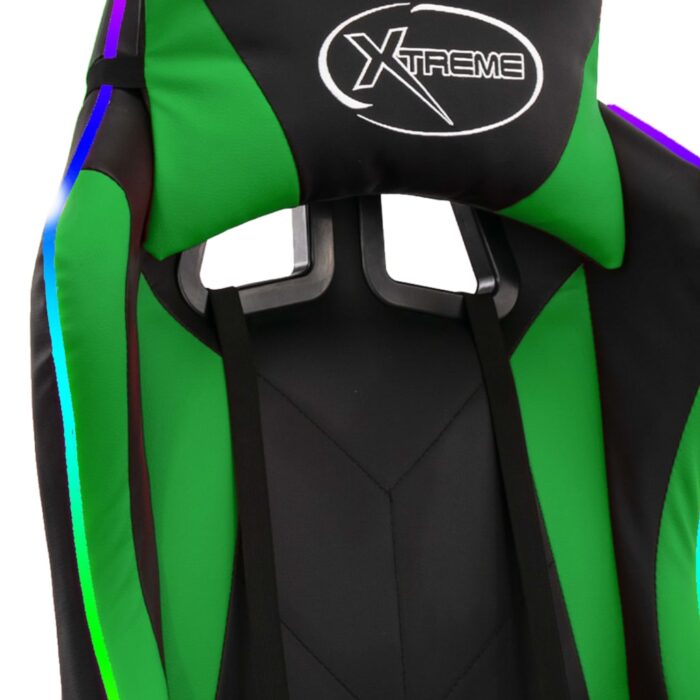 Fauteuil de jeux vidéo avec LED RVB Vert et noir Similicuir – Image 7