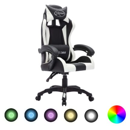 Fauteuil de jeux vidéo avec LED RVB Blanc et noir Similicuir