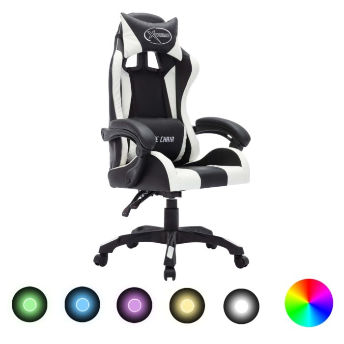 VXL8720286224663_a_en_hd_1.jpg Fauteuil de jeux vidéo avec LED RVB Blanc et noir Similicuir – Image 1