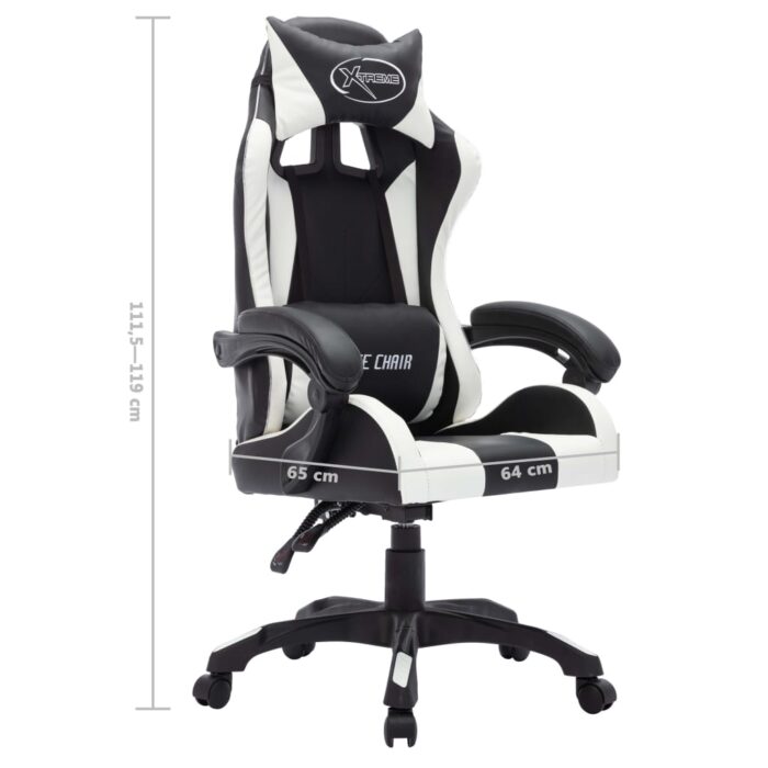 Fauteuil de jeux vidéo avec LED RVB Blanc et noir Similicuir – Image 10