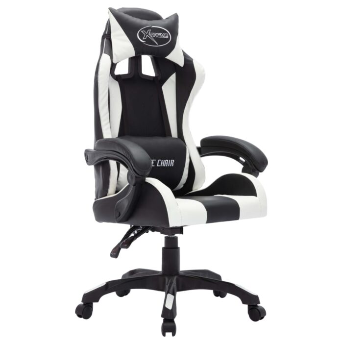Fauteuil de jeux vidéo avec LED RVB Blanc et noir Similicuir – Image 2