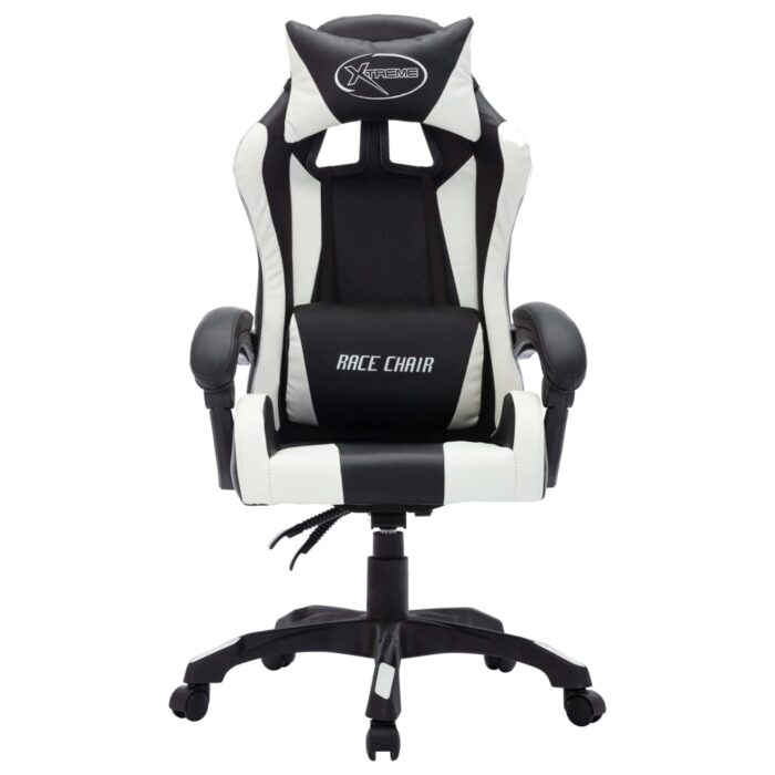 Fauteuil de jeux vidéo avec LED RVB Blanc et noir Similicuir – Image 3