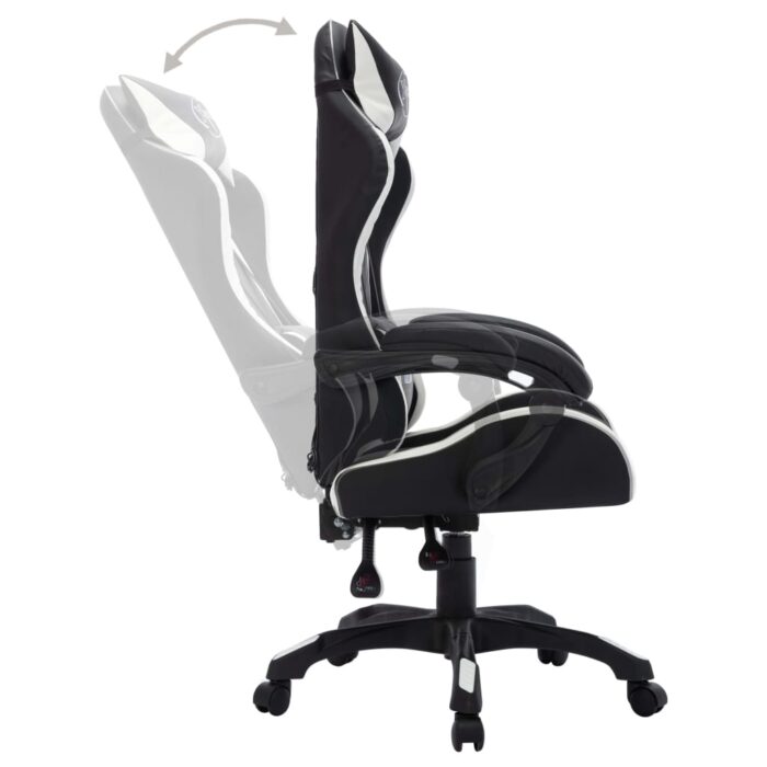 Fauteuil de jeux vidéo avec LED RVB Blanc et noir Similicuir – Image 4