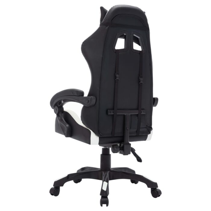 Fauteuil de jeux vidéo avec LED RVB Blanc et noir Similicuir – Image 5