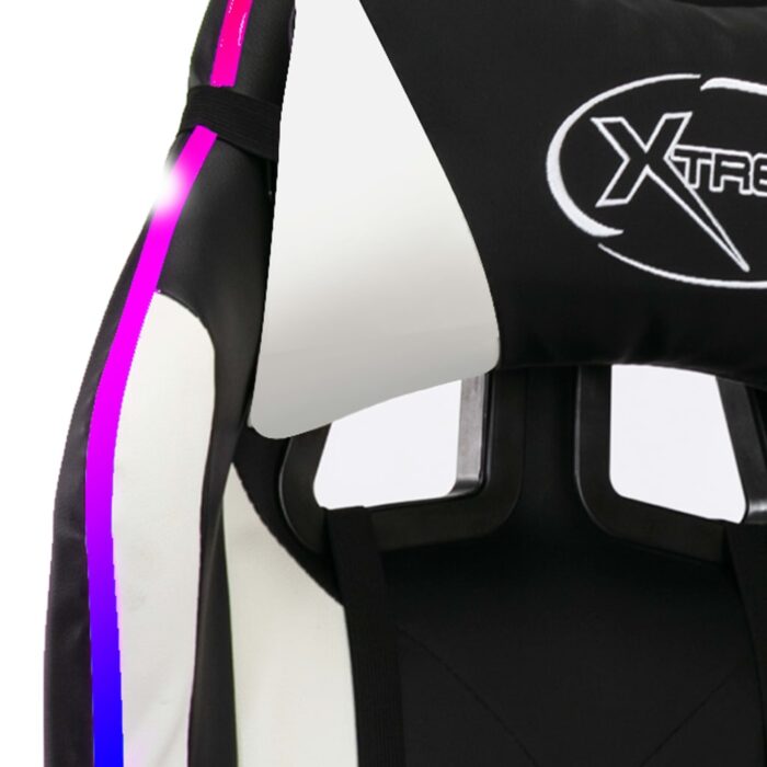 Fauteuil de jeux vidéo avec LED RVB Blanc et noir Similicuir – Image 8