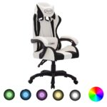 Fauteuil de jeux vidéo avec LED RVB Blanc et noir Similicuir