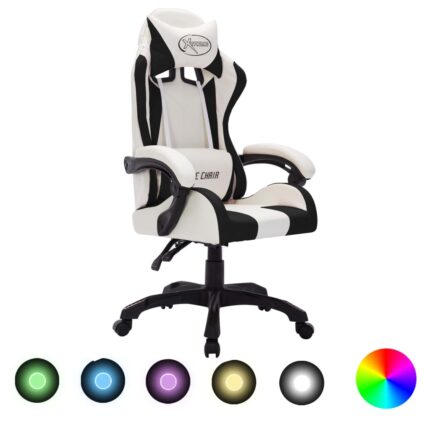 Fauteuil de jeux vidéo avec LED RVB Blanc et noir Similicuir
