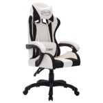 Fauteuil de jeux vidéo avec LED RVB Blanc et noir Similicuir – Image 2