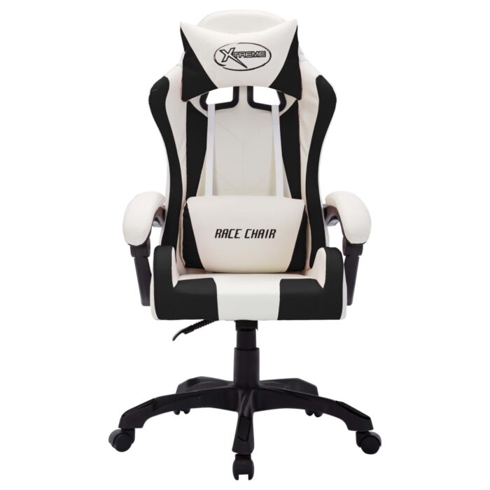 Fauteuil de jeux vidéo avec LED RVB Blanc et noir Similicuir – Image 3