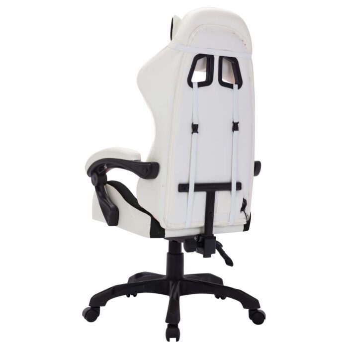 Fauteuil de jeux vidéo avec LED RVB Blanc et noir Similicuir – Image 5