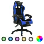Fauteuil de jeux vidéo avec LED RVB Bleu et noir Similicuir