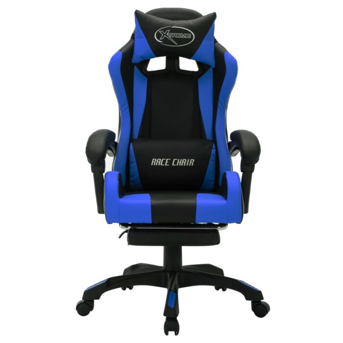 Fauteuil de jeux vidéo avec LED RVB Bleu et noir Similicuir – Image 3