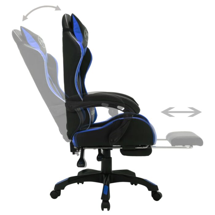Fauteuil de jeux vidéo avec LED RVB Bleu et noir Similicuir – Image 4