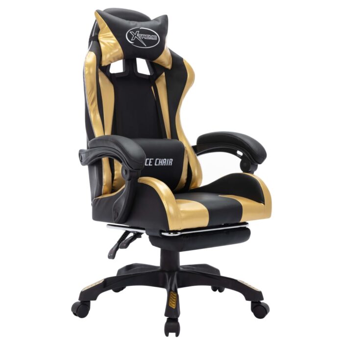 Fauteuil de jeux vidéo avec LED RVB Doré et noir Similicuir – Image 2