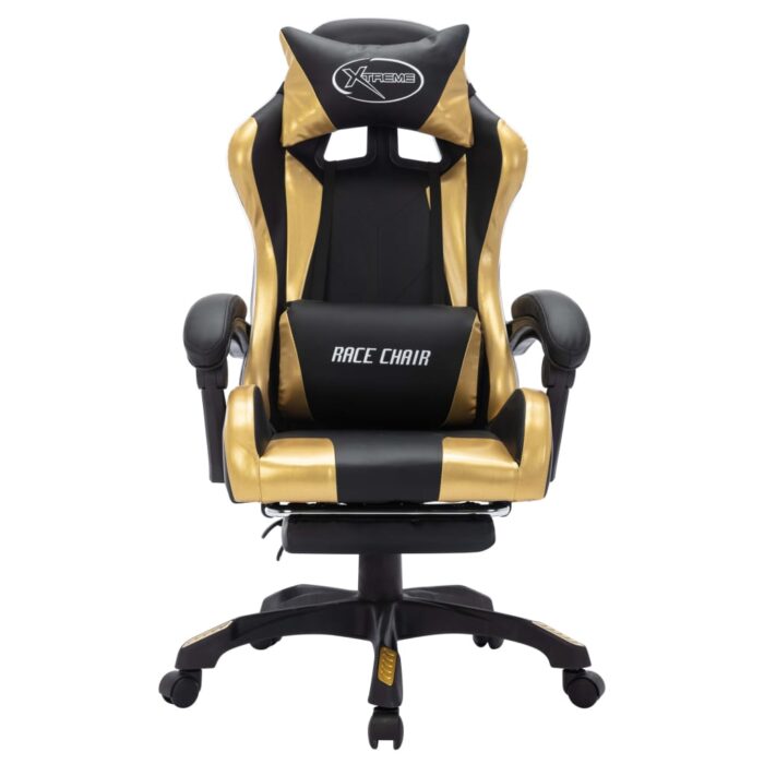 Fauteuil de jeux vidéo avec LED RVB Doré et noir Similicuir – Image 3