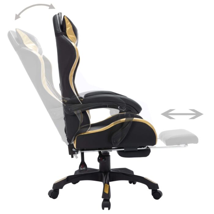 Fauteuil de jeux vidéo avec LED RVB Doré et noir Similicuir – Image 4