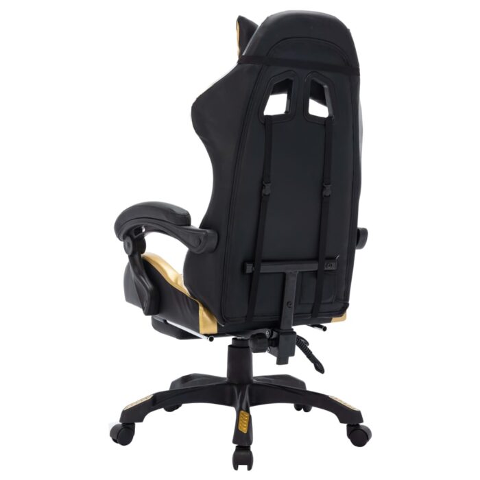 Fauteuil de jeux vidéo avec LED RVB Doré et noir Similicuir – Image 5