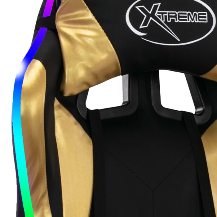 Fauteuil de jeux vidéo avec LED RVB Doré et noir Similicuir – Image 8