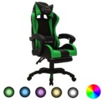Fauteuil de jeux vidéo avec LED RVB Vert et noir Similicuir