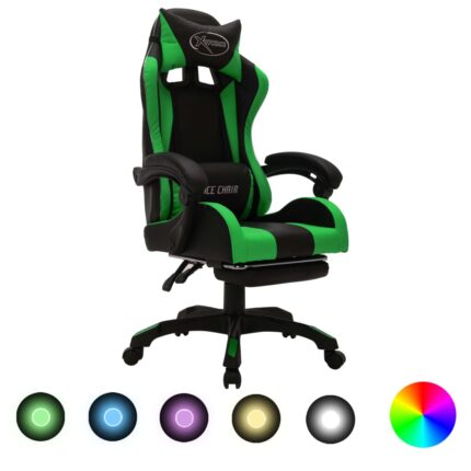 Fauteuil de jeux vidéo avec LED RVB Vert et noir Similicuir