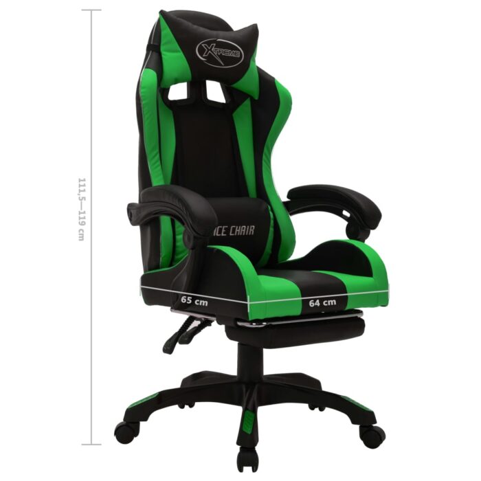 Fauteuil de jeux vidéo avec LED RVB Vert et noir Similicuir – Image 10