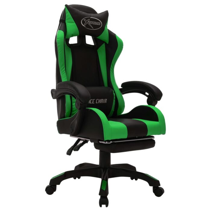 Fauteuil de jeux vidéo avec LED RVB Vert et noir Similicuir – Image 2