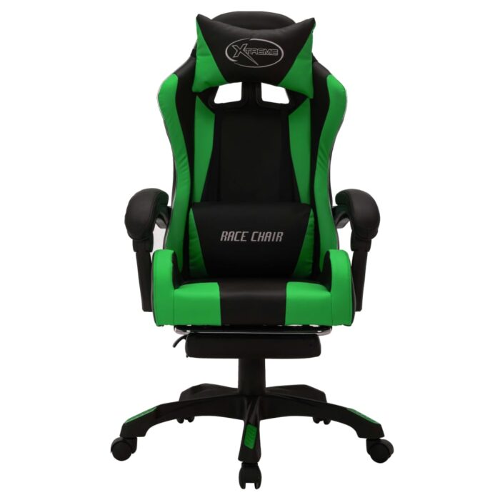 Fauteuil de jeux vidéo avec LED RVB Vert et noir Similicuir – Image 3