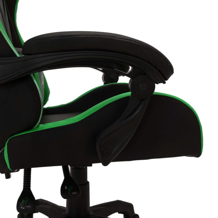 Fauteuil de jeux vidéo avec LED RVB Vert et noir Similicuir – Image 7