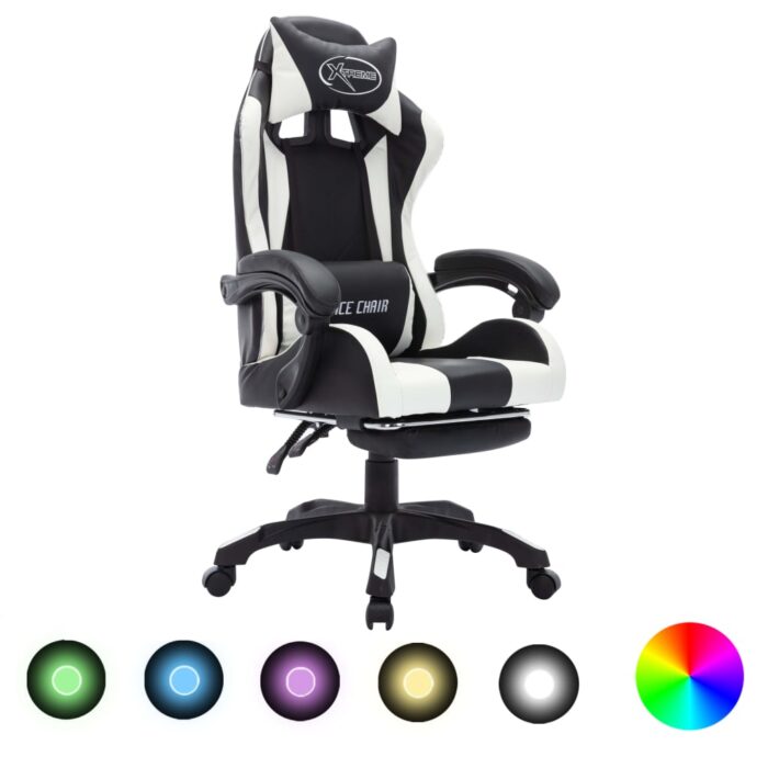 VXL8720286224762_a_en_hd_1.jpg Fauteuil de jeux vidéo avec LED RVB Blanc et noir Similicuir – Image 1