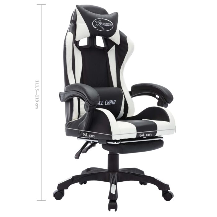 Fauteuil de jeux vidéo avec LED RVB Blanc et noir Similicuir – Image 10
