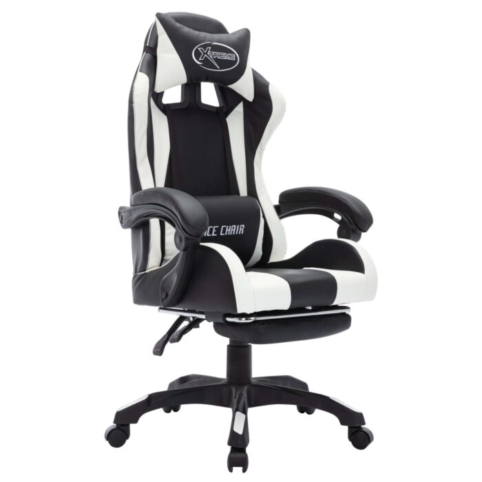 Fauteuil de jeux vidéo avec LED RVB Blanc et noir Similicuir – Image 2