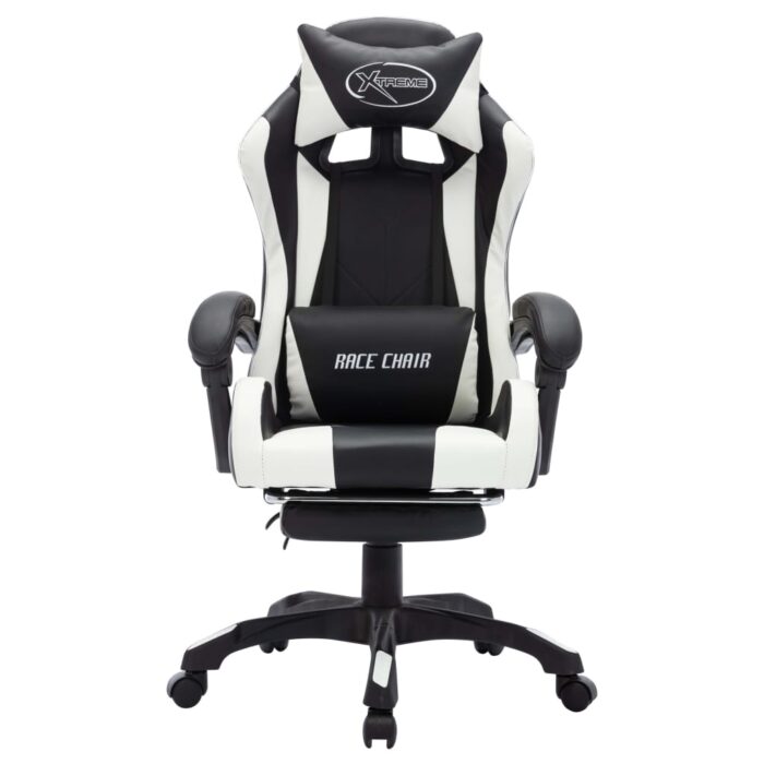 Fauteuil de jeux vidéo avec LED RVB Blanc et noir Similicuir – Image 3