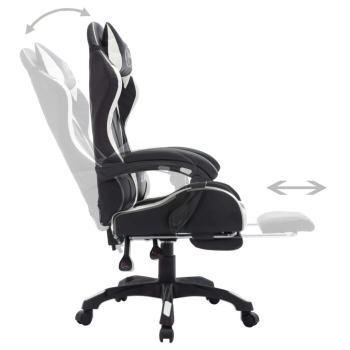 Fauteuil de jeux vidéo avec LED RVB Blanc et noir Similicuir – Image 4