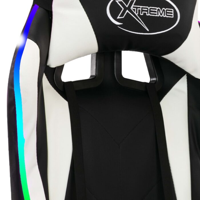 Fauteuil de jeux vidéo avec LED RVB Blanc et noir Similicuir – Image 8
