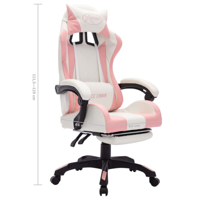 Fauteuil de jeux vidéo avec LED RVB Rose et blanc Similicuir – Image 10