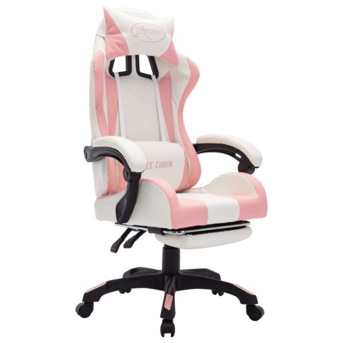 Fauteuil de jeux vidéo avec LED RVB Rose et blanc Similicuir – Image 2