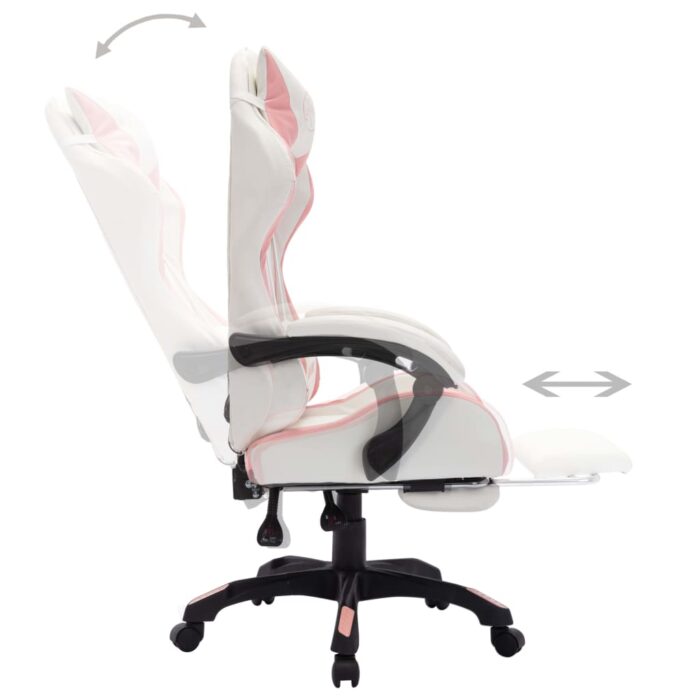Fauteuil de jeux vidéo avec LED RVB Rose et blanc Similicuir – Image 4