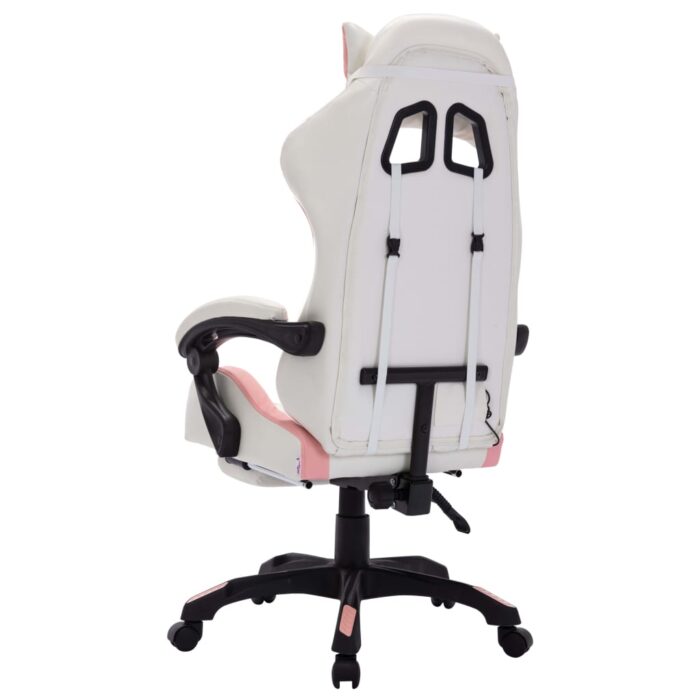 Fauteuil de jeux vidéo avec LED RVB Rose et blanc Similicuir – Image 5