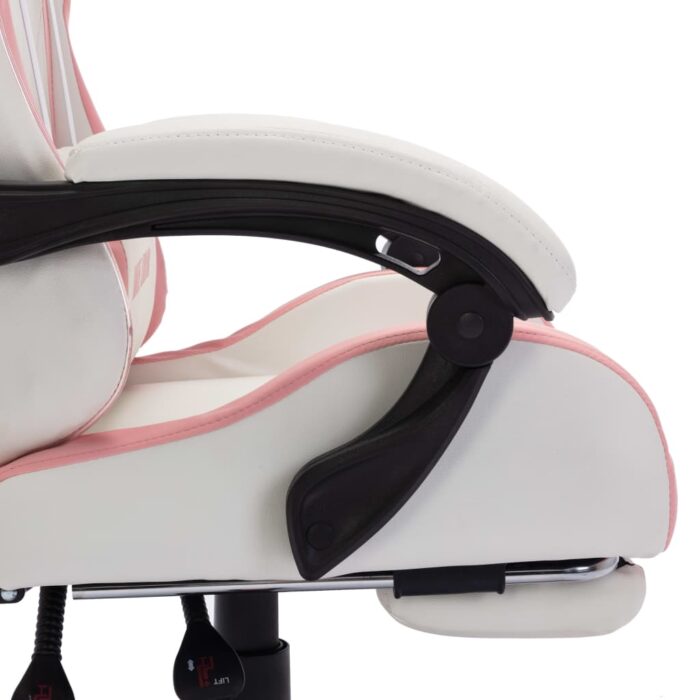 Fauteuil de jeux vidéo avec LED RVB Rose et blanc Similicuir – Image 7