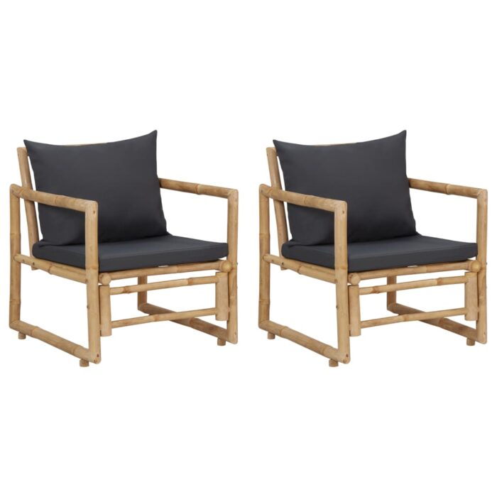Chaises de jardin avec coussins lot de 2 Bambou – Image 1