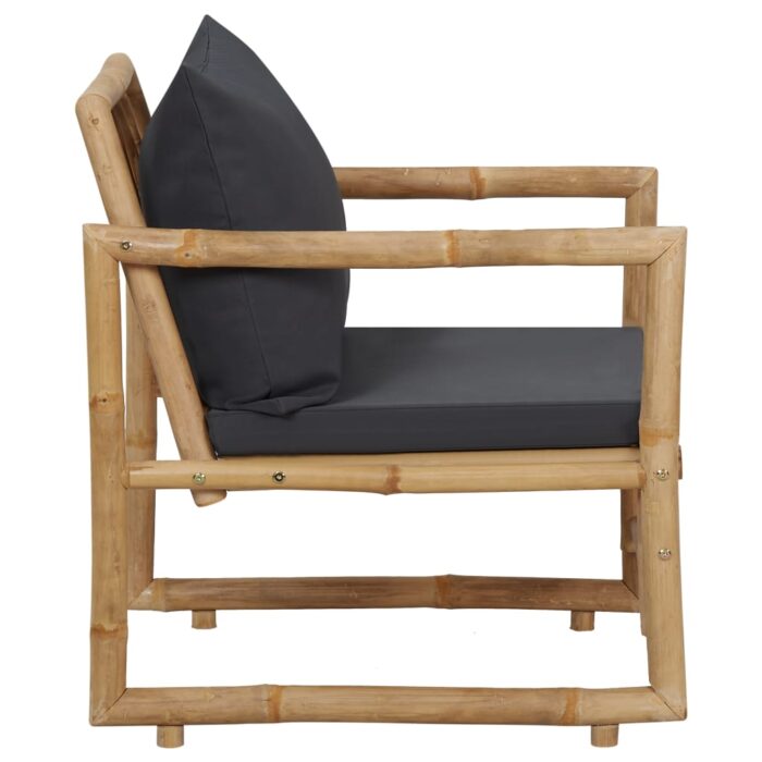 Chaises de jardin avec coussins lot de 2 Bambou – Image 3