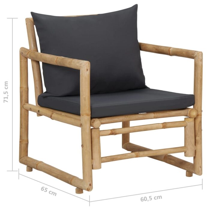Chaises de jardin avec coussins lot de 2 Bambou – Image 7