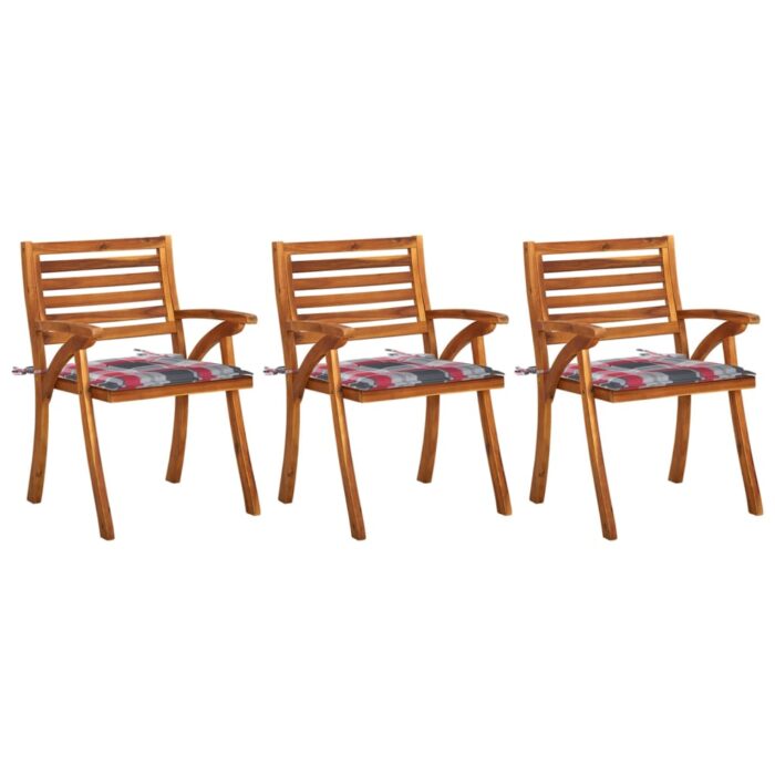 Chaises à manger de jardin avec coussins lot de 3 Acacia massif – Image 1