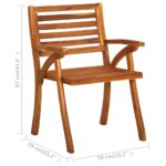Chaises à manger de jardin avec coussins lot de 3 Acacia massif – Image 5