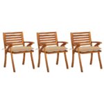 Chaises à manger de jardin avec coussins lot de 3 Acacia massif