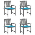 Chaises de jardin et coussins lot de 4 Gris Bois acacia massif