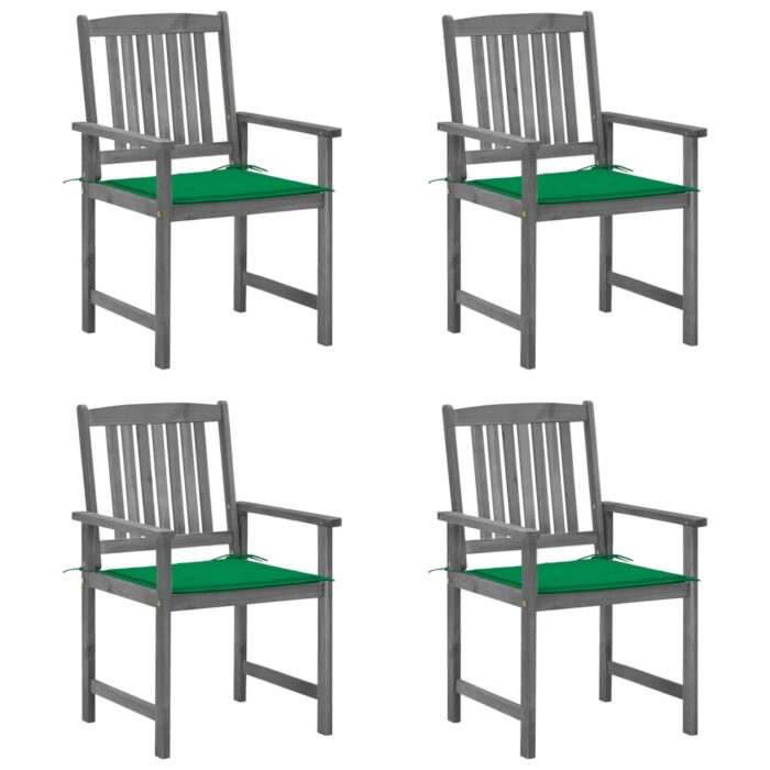 Chaises de jardin et coussins lot de 4 Gris Bois acacia massif – Image 1