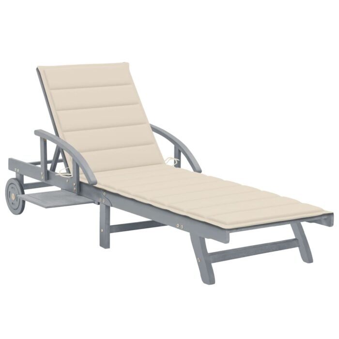 Chaise longue de jardin avec coussin Bois d'acacia solide – Image 1