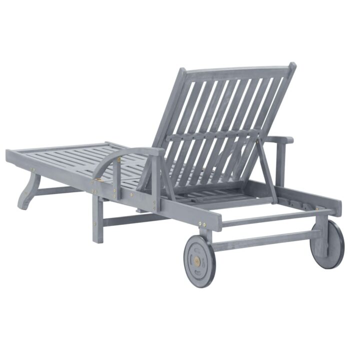 Chaise longue de jardin avec coussin Bois d'acacia solide – Image 7